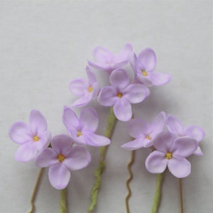 Lilac bridal hair pins with small flowers. Floral wedding hair piece. personalized gift