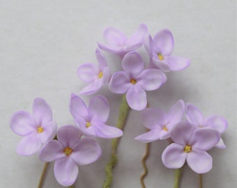 Lilac bridal hair pins with small flowers. Floral wedding hair piece. personalized gift