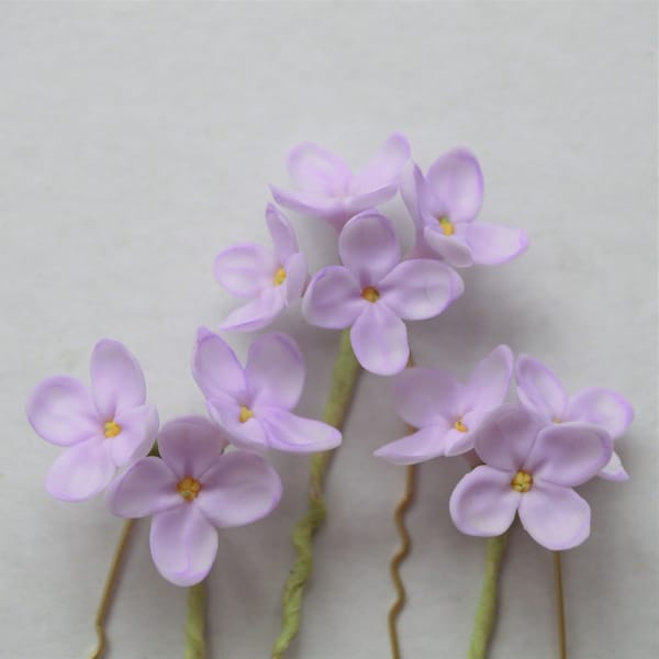 Horquillas para el pelo de novia de color lila con pequeñas flores. Pieza de pelo de boda floral. regalo personalizado