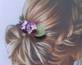 Lilac bridal hair pins with small flowers. Floral wedding hair piece