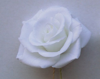 White rose hair pin bride. real touch flowers wedding hair piece Floral hair clip bridesmaid