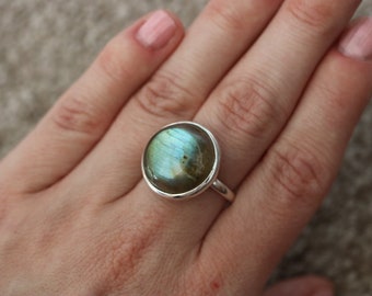 Adjustable Labradorite Ring 925 Sterling Silver