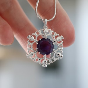 Scottish Thistle with Amethyst Pendant in 925 Sterling Silver