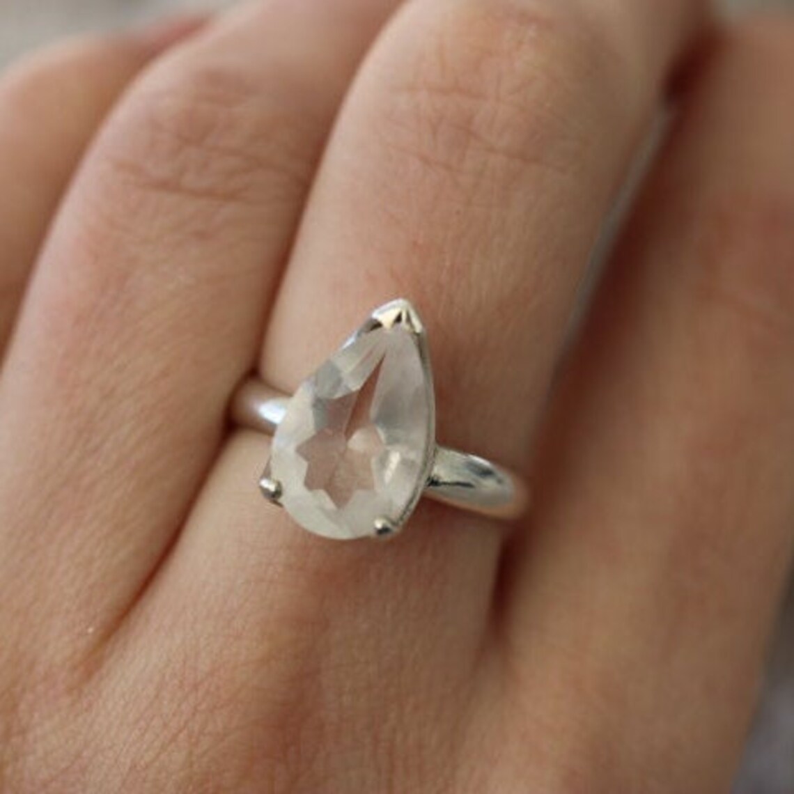 Clear Quartz Ring 925 Sterling Silver Etsy