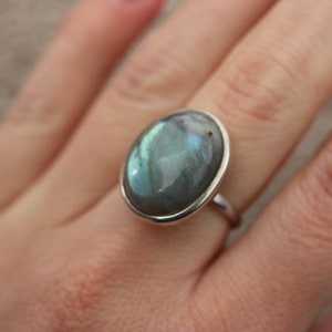 Labradorite Adjustable Ring | 925 Sterling Silver - US size 7,8 and 9
