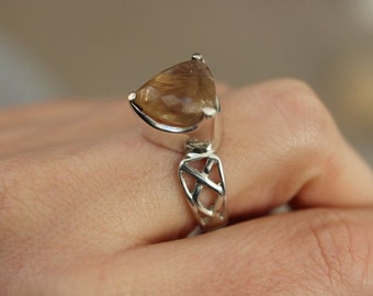 Anillo de cuarzo rutilado 925 plata de ley