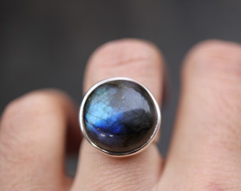 Adjustable Labradorite Ring 925 Silver | Adjustable From Size US 6-8 / UK M-Q