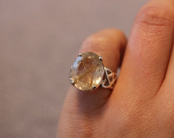 Rutilated Quartz Ring 925 Sterling Silver