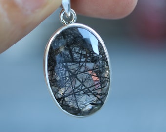Tourmalinated Quartz Pendant 925 Sterling Silver
