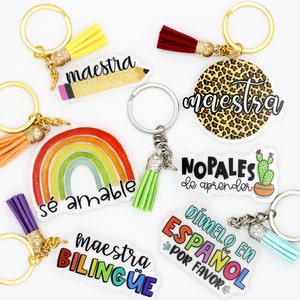 Spanish Keychain | bilingual accessories Spanish charm | Teacher key chain | keyring | teacher appreciation gift | llavero | maestra