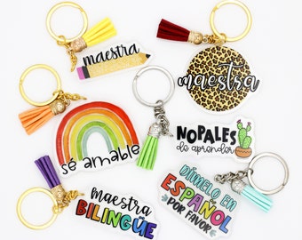 Spanish Keychain | bilingual accessories Spanish charm | Teacher key chain | keyring | teacher appreciation gift | llavero | maestra