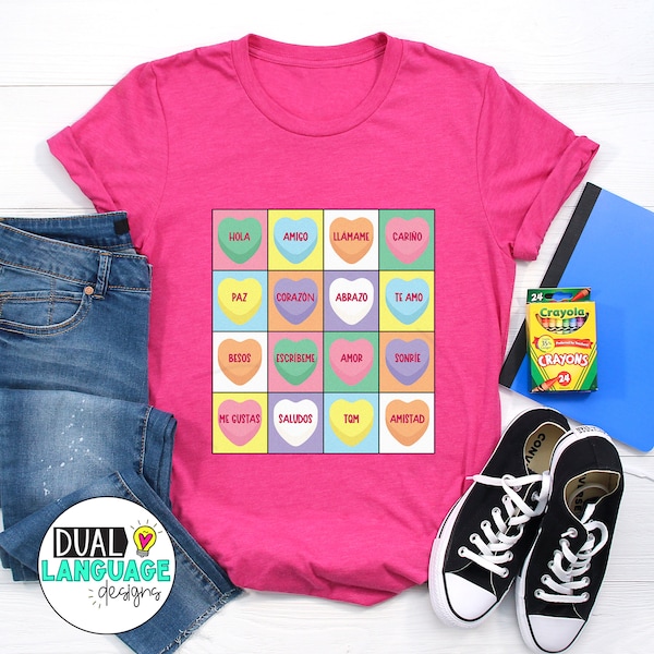 Teacher loteria shirt | Valentines tshirt | spanish candy hearts | bilingual teacher gift | maestra t-shirt | Mexican | dual language