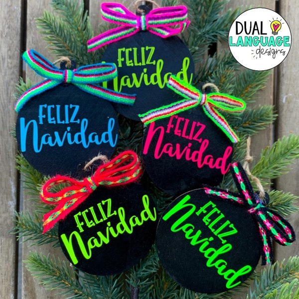 Adorno español / decoración de madera colgante / tela de sarape / Regalo navideño / Regalo de maestro bilingüe / árbol de navidad / navidad / Hispano