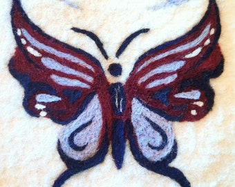 Butterfly Needle Felt Painting Kit- Beginner Wool Felting- Felted Picture Kit