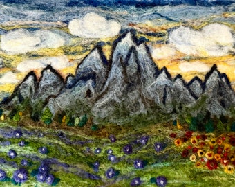 Mountain Landscape Needle Felting Kit- Felted Picture Kit- Paint with Wool