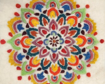 Mandala Needle Felt Painting Kit- Beginner Wool Felting- Felted Picture Kit