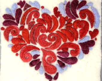 Heart Needle Felt Painting Kit- Beginner Wool Felting- Felted Picture Kit