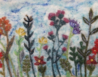 Wildflower Needle Felt Kit- Beginner Wool Felting- Felted Picture Kit- Paint with Wool