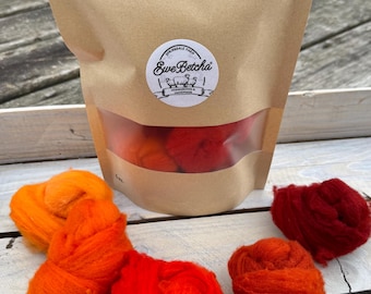Hand Dyed Wool Roving: Orange Rambouillet Targhee Wool for Felting
