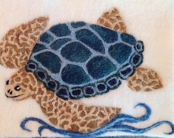 Sea Turtle Needle Felt Kit- Beginner Wool Felting- Felted Picture Kit