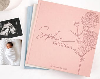 Birth Flower Personalized Baby Book - Neutral Hardcover Customized - Baby's First Years Keepsake Journal - 2025 Edition