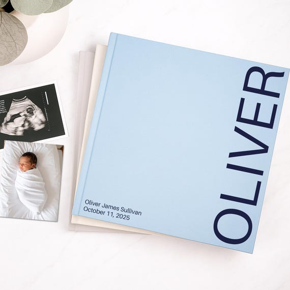 Personalized Baby Book - Neutral Hardcover Customized - Baby's First Years Keepsake Journal -  Big side Design