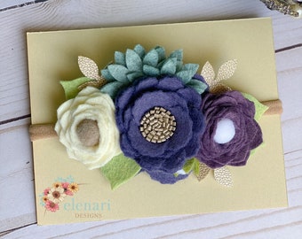 NEWBORN HEADBAND Baby headband Purple flower headband Felt flower crown headband Spring flower headband Nylon headband