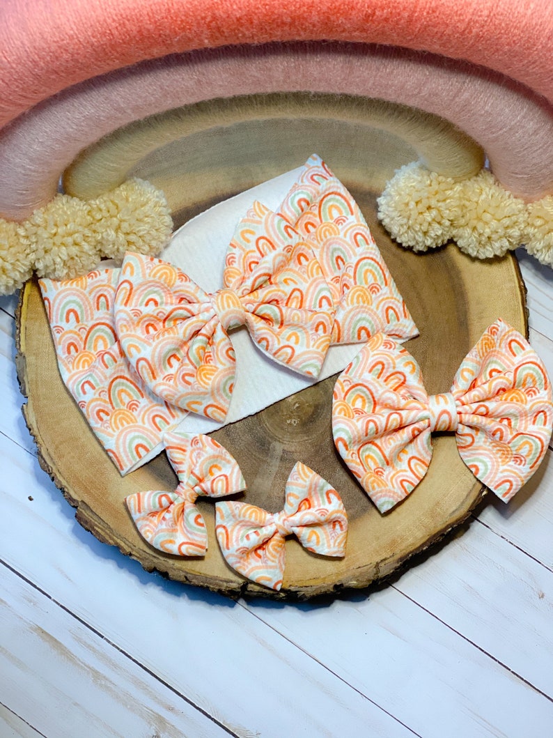 RAINBOW BOW Liverpoolbullet fabric bow Fall headwrap Soft baby bow Messy bun bow Newborn head wrap Sister set bows
