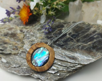 Halskette / Abalone / Holzschmuck / Edelstahlkette