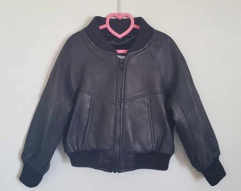 Vintage Kids Black Genuine Leather Jacket,Size Small Coat,Toddler Coat,Made In Canada,Pre-Owned Sustainable Kids Fashion,Secondhand Clothing