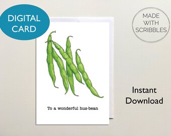 Cartão maravilhoso para impressão de feijão verde, cartão digital engraçado de feijão verde com trocadilho, download instantâneo
