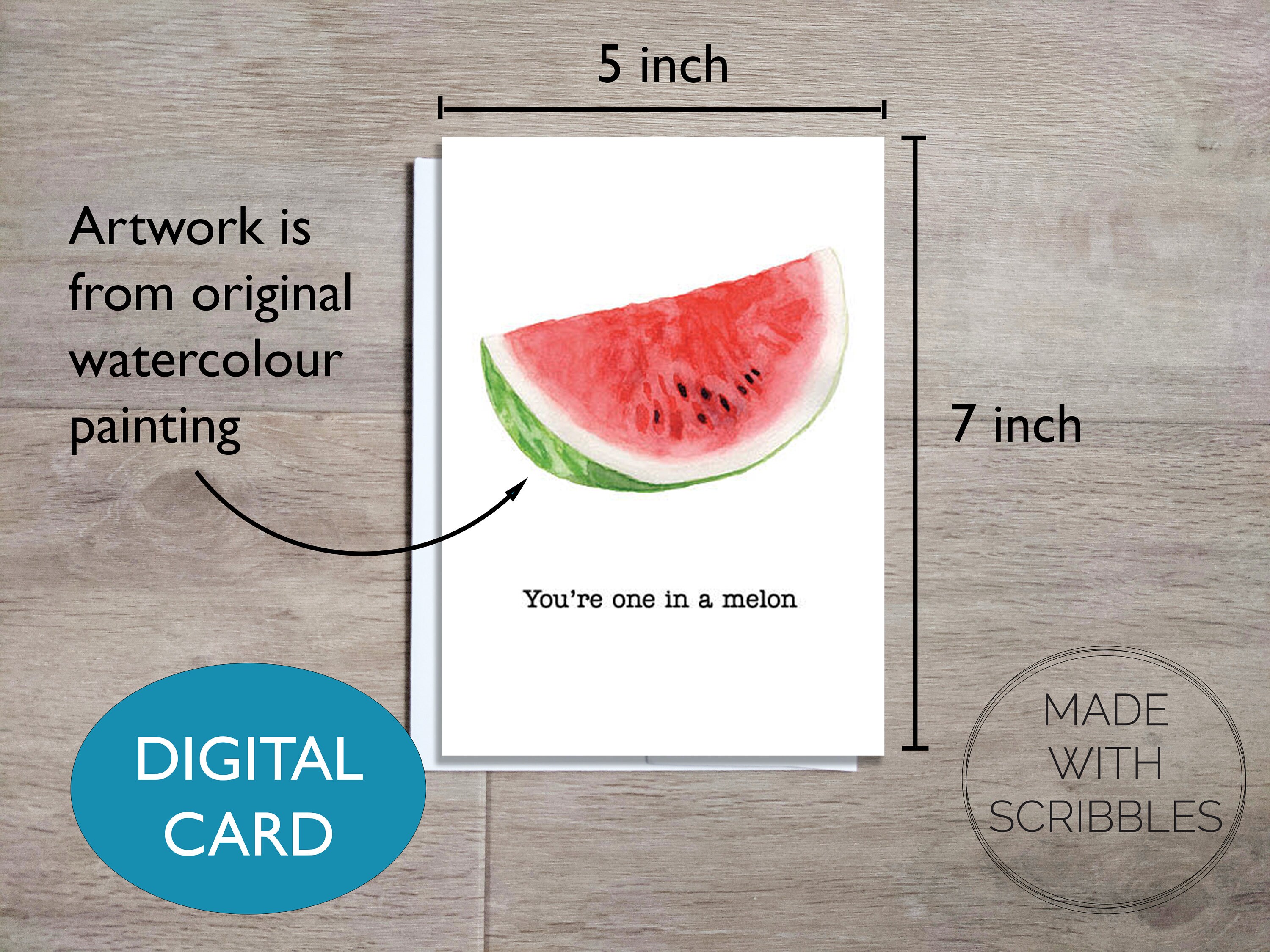 Printable One in a Melon Card, Funny Pun Watermelon Digital Card ...