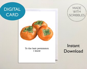 Melhor cartão de caqui para impressão, cartão digital de caqui com trocadilho engraçado, download instantâneo