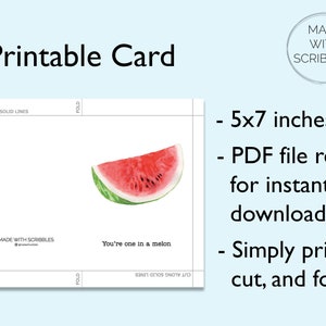 Printable One in a Melon Card, Funny Pun Watermelon Digital Card ...