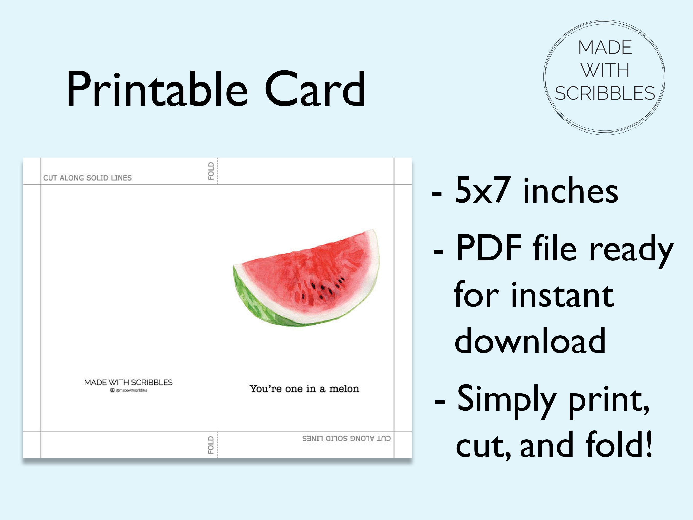 Printable One in a Melon Card, Funny Pun Watermelon Digital Card ...