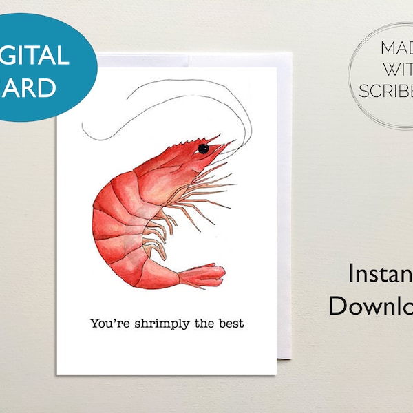 Printable Shrimply the Best Card, Funny Pun Shrimp Digital Card, Instant Download