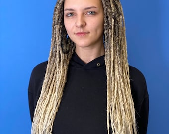 Dreadlocks blonde ombre full set DE / SE - Synthetic dreads hair extensions long, natural look, soft and thin lumpy structure