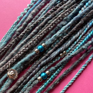 Blue Gray mix Synthetic dreadlocks hair extensions DE or SE dreads and braids long, natural look, soft and thin