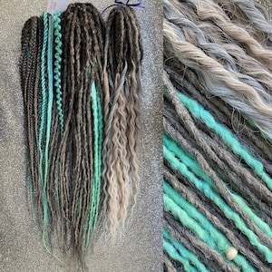 Gray Turquoise Synthetic Dreadlocks: Braided Hair Extensions with Curls