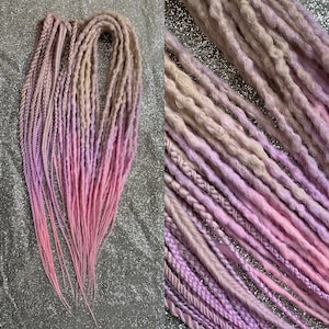 Synthetic dreadlocks hair extensions blonde to lilac and pink ombre set dreads and braids long, natural look, soft and thin
