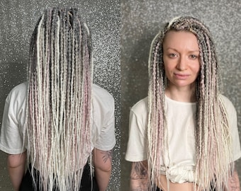 Blonde Ombre Lumpy Crochet Dreadlocks: Light Pink Accents Boho Hair Extensions