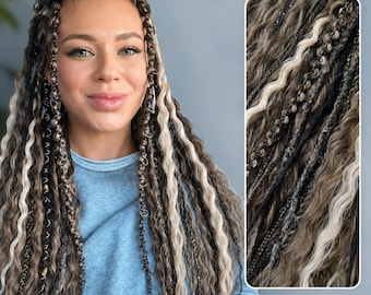 Boho Synthetic Curly Dreadlocks Single or Double Ended Hair Extensions with Braids in Natural Blonde and Brown Shades