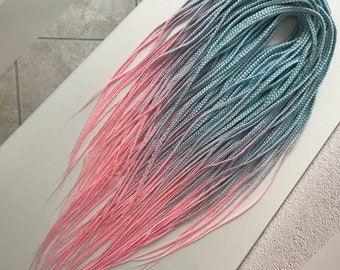 Dreads in braids full set Light blue pink ombre - Dusty shades synthetic long dreads hair extensions supersoft and natural