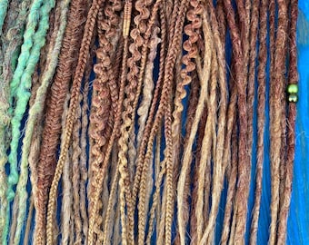 Brown Ombre Synthetic Dreadlocks, Green Accent Braids, DE or SE Hair Extensions