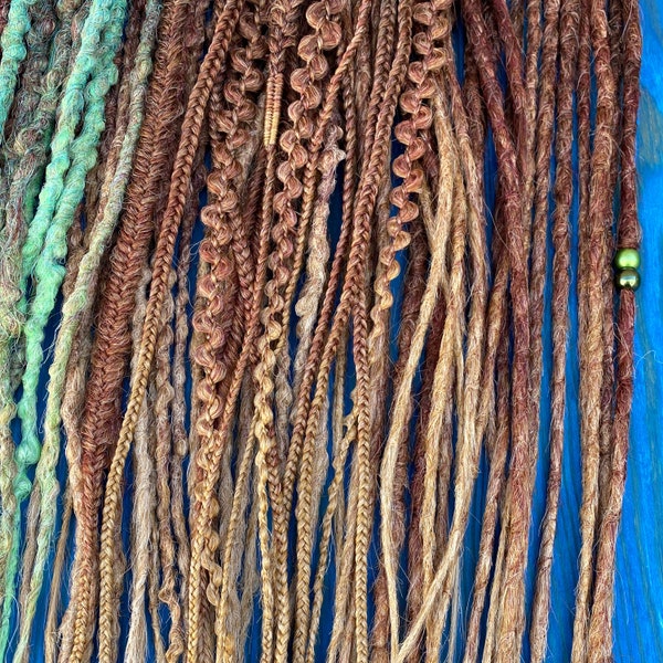 Synthetic dreadlocks hair extensions brown auburn ombre set DE or SE dreads and braids long, natural look, soft and thin