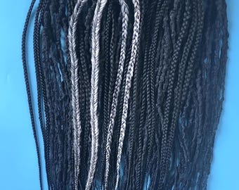 Black Synthetic Dreadlocks with Gray Braids: Handmade Kanekalon Hair Extensions