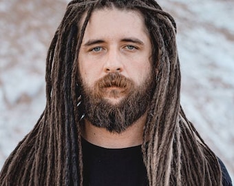 Men DE dreadlocks hair extensions full set synthetic dreads soft and thin natural look smooth or lumpy
