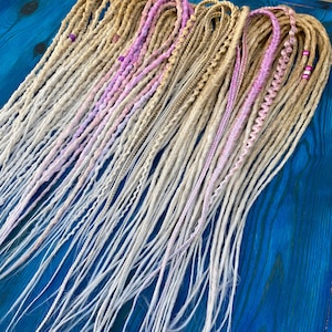 Blond Ombre Crochet Dreads with Braids Lilac Accents Synthetic Hair Extensions