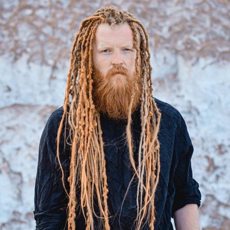 Men's dreadlocks smooth or lumpy hair extensions full set synthetic dreads soft and thin natural look Ginger