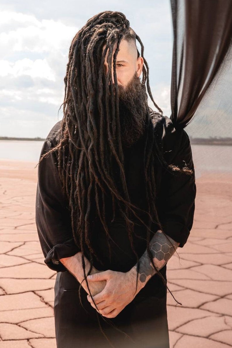 Men's dreadlocks smooth or lumpy hair extensions full set synthetic dreads soft and thin natural look Dark Brown